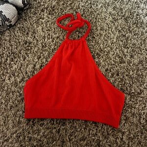 Red Halter Neck Women's Top